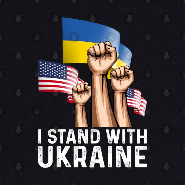 I Stand With Ukraine USA and Ukraine Flags Holding Hands by BramCrye